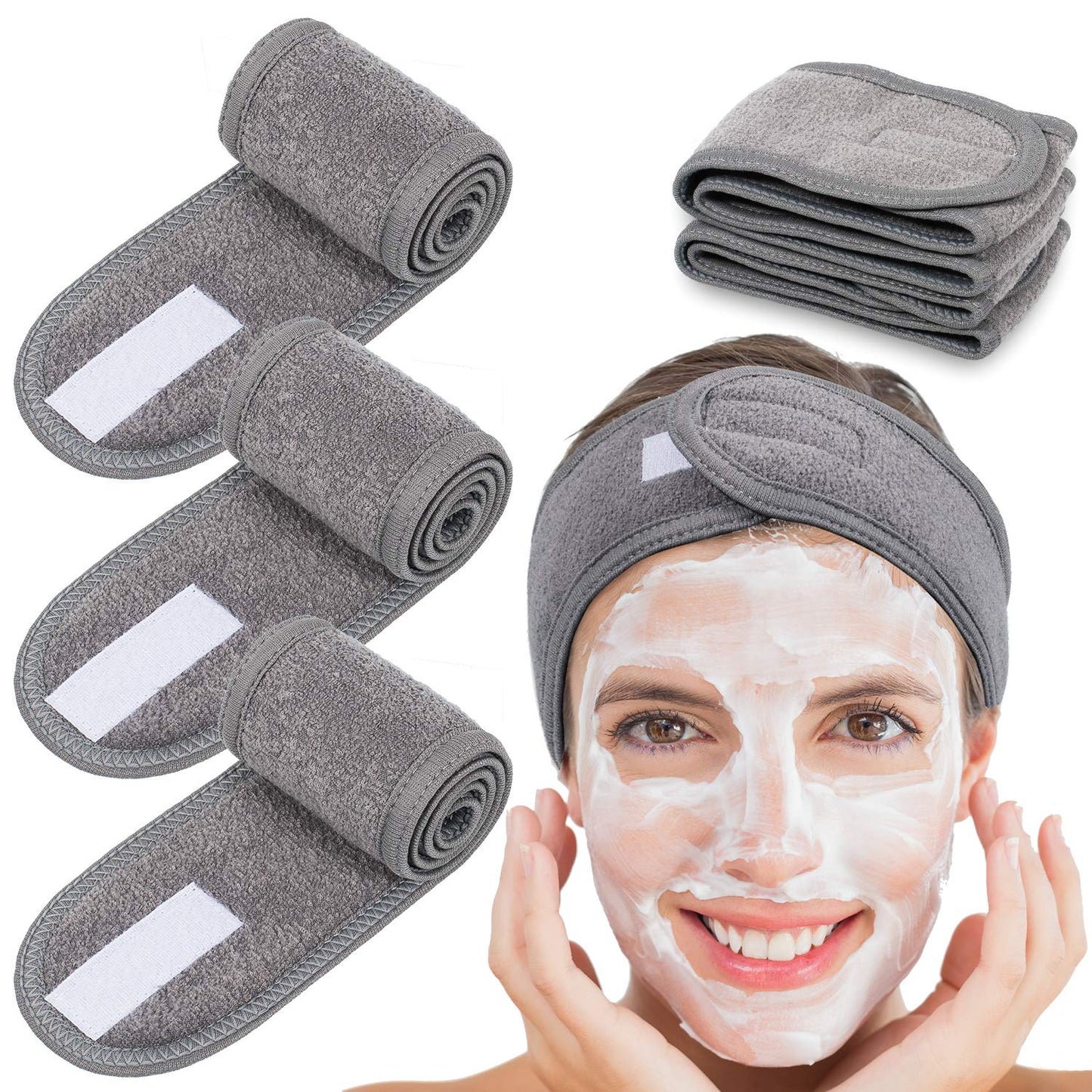 Spa Facial Headband 4 Packs Head Wrap Terry Cloth Headband Adjustable Stretch Towel for Bath, Makeup and Sport (Purple)