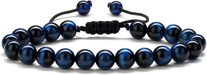 Natural Stone Bracelets for Men - 8Mm Tiger Eye, Matte Agate, Lava Rock - Teen Boys Gifts for Birthday, Anniversary, Christmas