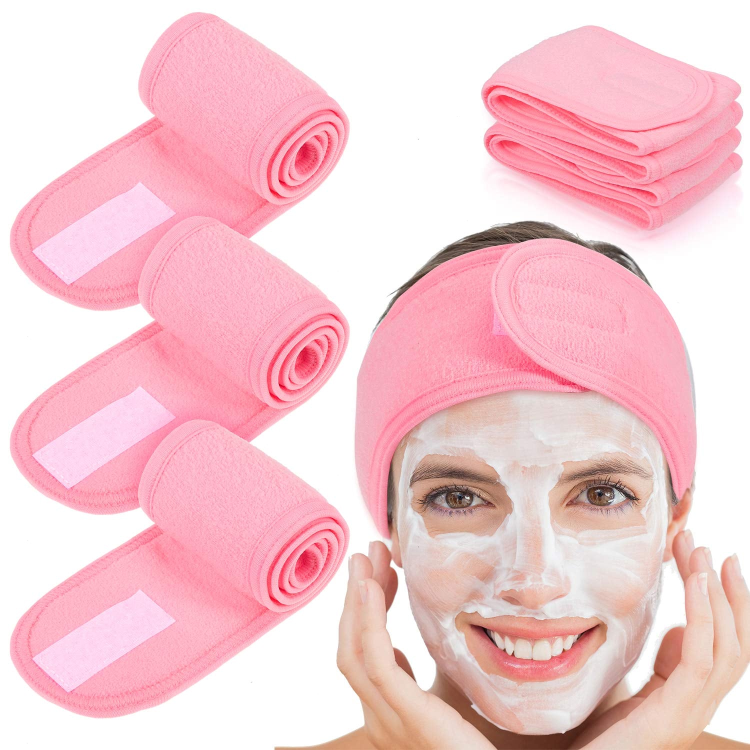 Spa Facial Headband  4 Packs Head Wrap Terry Cloth Headband Adjustable Stretch Towel for Bath, Makeup and Sport (Purple)