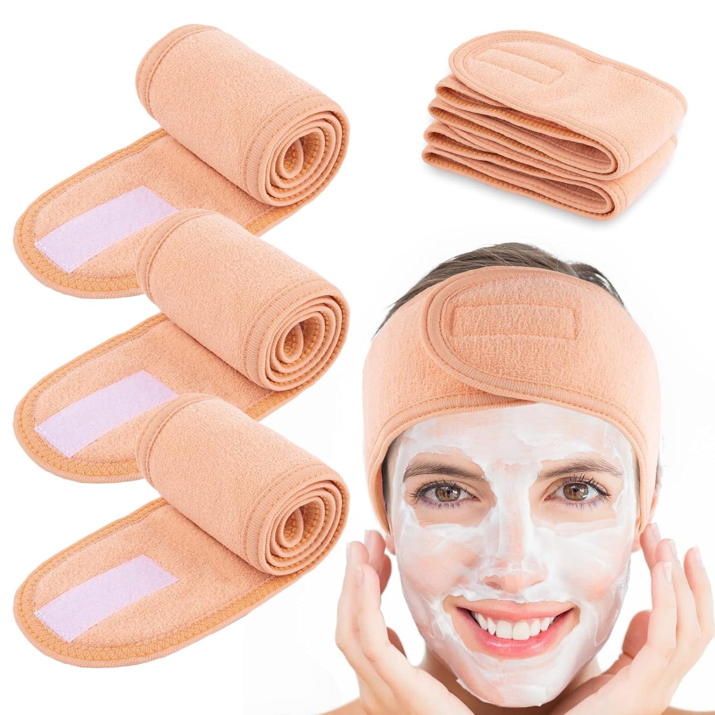Spa Facial Headband  4 Packs Head Wrap Terry Cloth Headband Adjustable Stretch Towel for Bath, Makeup and Sport (Purple)