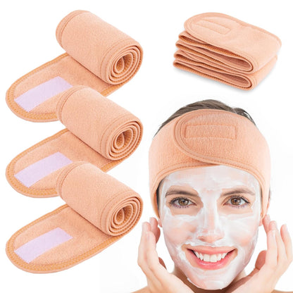 Spa Facial Headband  4 Packs Head Wrap Terry Cloth Headband Adjustable Stretch Towel for Bath, Makeup and Sport (Purple)