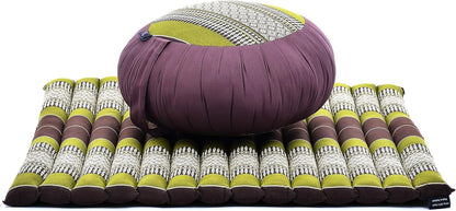 Meditation Cushion Set – 1 round Zafu Meditation Pillow and 1 Square Roll-Up Zabuton Meditation Mat, Pillows Bundle Filled with Kapok
