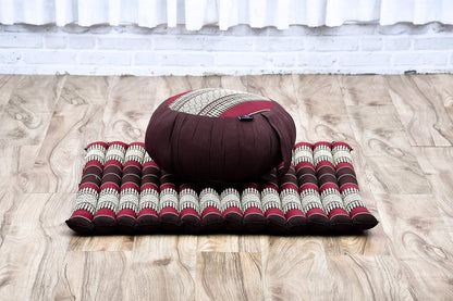 Meditation Cushion Set – 1 round Zafu Meditation Pillow and 1 Square Roll-Up Zabuton Meditation Mat, Pillows Bundle Filled with Kapok