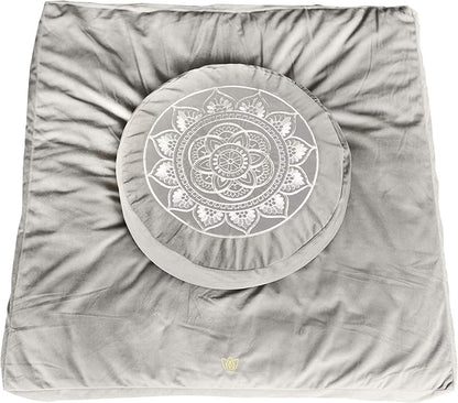 Meditation Cushion - Comfortable Floor Pillow - Traditional Tibetan Meditation Pillow with Beautiful Velvet Cover - Large Floor Cushion Seating for Adults - Premium Yoga Buckwheat Bolster