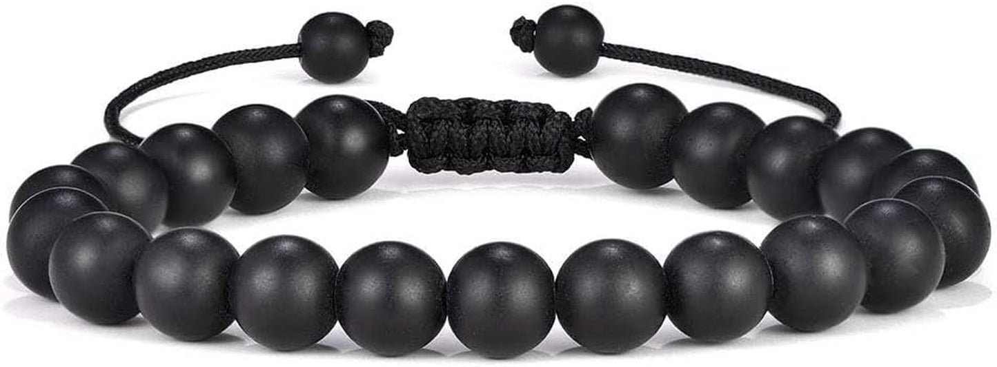 Natural Stone Bracelets for Men - 8Mm Tiger Eye, Matte Agate, Lava Rock - Teen Boys Gifts for Birthday, Anniversary, Christmas