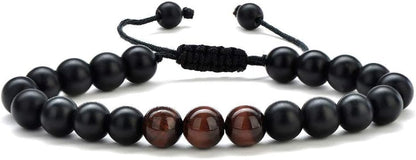 Natural Stone Bracelets for Men - 8Mm Tiger Eye, Matte Agate, Lava Rock - Teen Boys Gifts for Birthday, Anniversary, Christmas