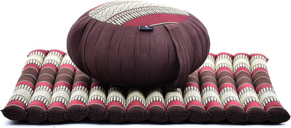 Meditation Cushion Set – 1 round Zafu Meditation Pillow and 1 Square Roll-Up Zabuton Meditation Mat, Pillows Bundle Filled with Kapok