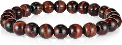 Natural Stone Bracelets for Men - 8Mm Tiger Eye, Matte Agate, Lava Rock - Teen Boys Gifts for Birthday, Anniversary, Christmas