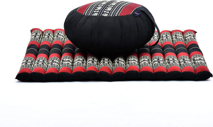 Meditation Cushion Set – 1 round Zafu Meditation Pillow and 1 Square Roll-Up Zabuton Meditation Mat, Pillows Bundle Filled with Kapok