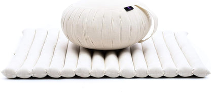 Meditation Cushion Set – 1 round Zafu Meditation Pillow and 1 Square Roll-Up Zabuton Meditation Mat, Pillows Bundle Filled with Kapok
