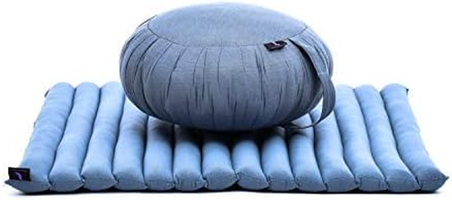 Meditation Cushion Set – 1 round Zafu Meditation Pillow and 1 Square Roll-Up Zabuton Meditation Mat, Pillows Bundle Filled with Kapok