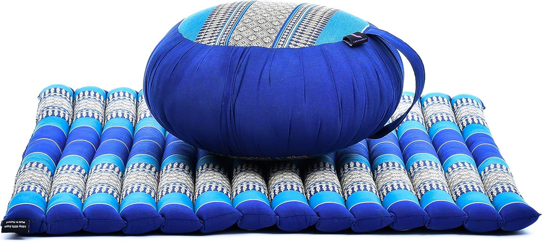 Meditation Cushion Set – 1 round Zafu Meditation Pillow and 1 Square Roll-Up Zabuton Meditation Mat, Pillows Bundle Filled with Kapok