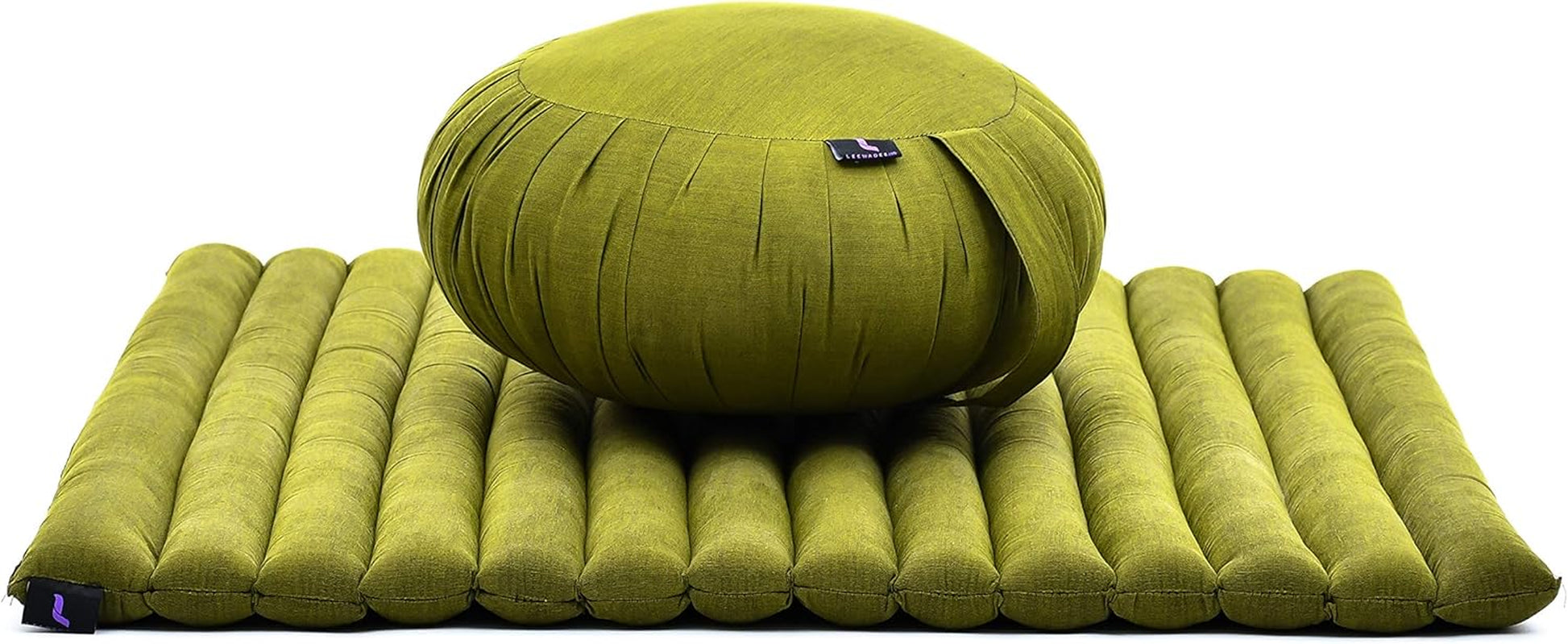Meditation Cushion Set – 1 round Zafu Meditation Pillow and 1 Square Roll-Up Zabuton Meditation Mat, Pillows Bundle Filled with Kapok
