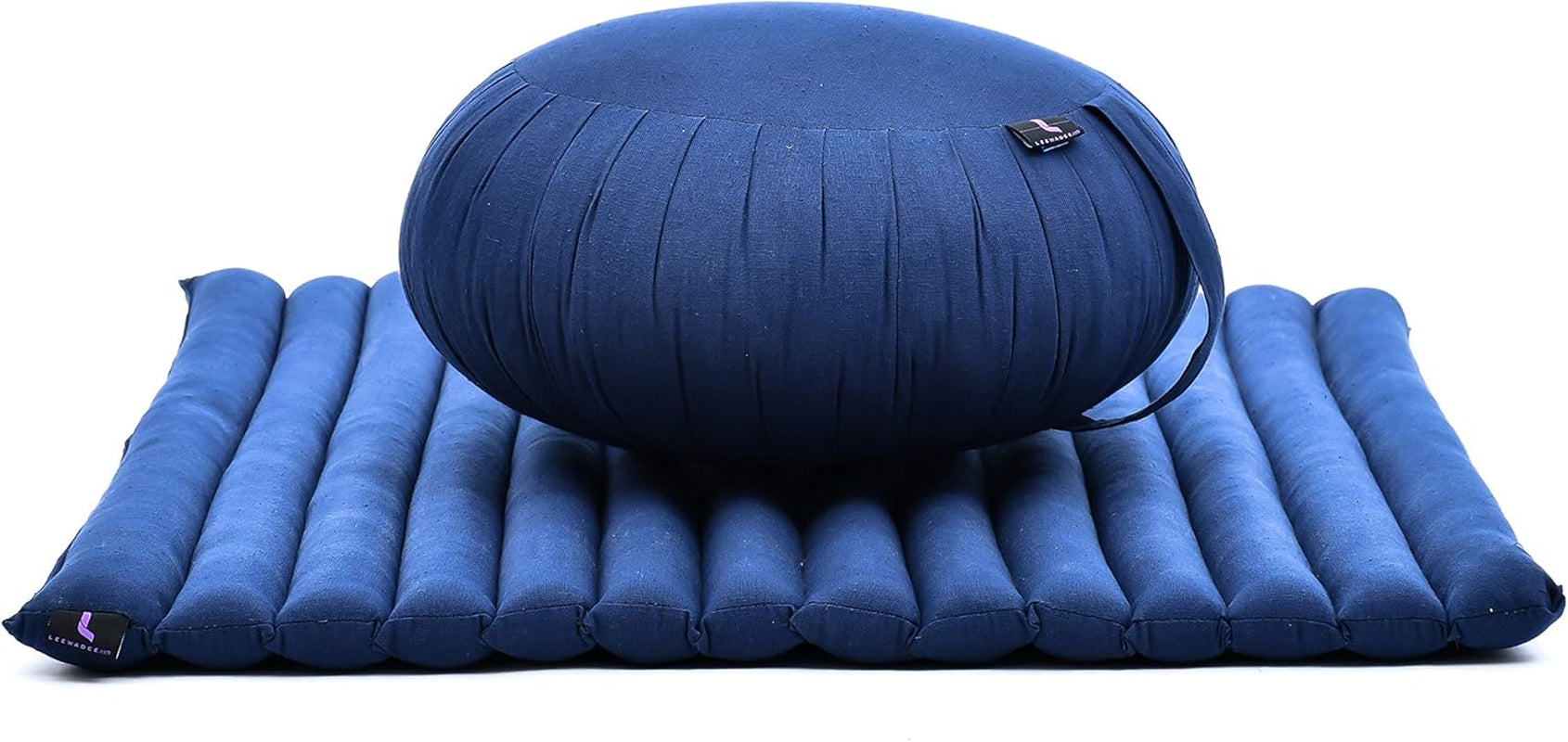 Meditation Cushion Set – 1 round Zafu Meditation Pillow and 1 Square Roll-Up Zabuton Meditation Mat, Pillows Bundle Filled with Kapok