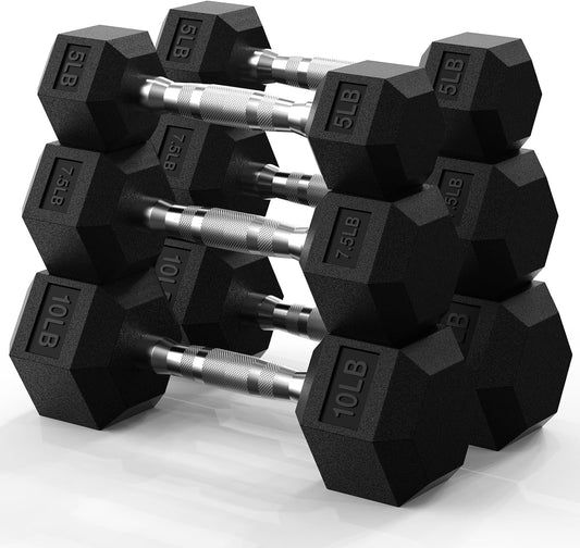 Hex Dumbbell Set 45-550 Lb, Rubber Encased Home Gym Dumbbells, Weights Dumbbells for Women & Men, Hand Weight for Strength Training