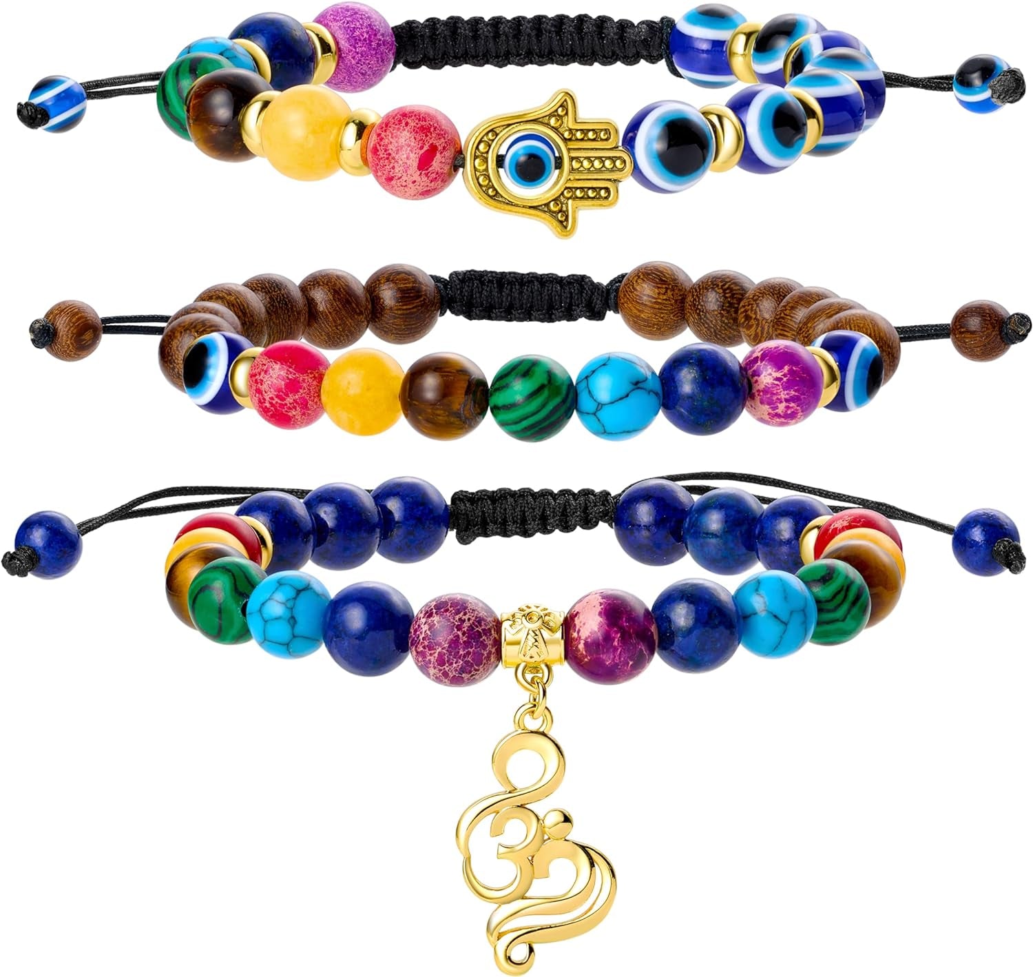 Chakra Bead Bracelets for Women - 8Mm 7 Chakra Bracelet with Real Stones Yoga Gemstone Jewelry 3 Pack
