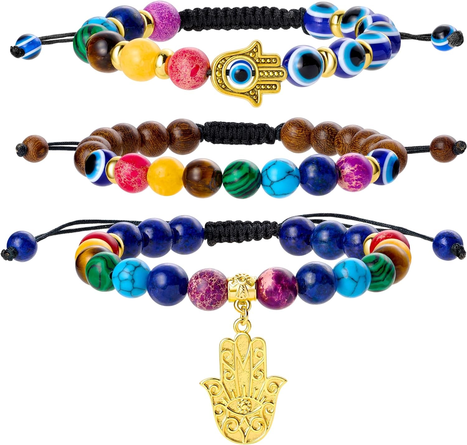 Chakra Bead Bracelets for Women - 8Mm 7 Chakra Bracelet with Real Stones Yoga Gemstone Jewelry 3 Pack