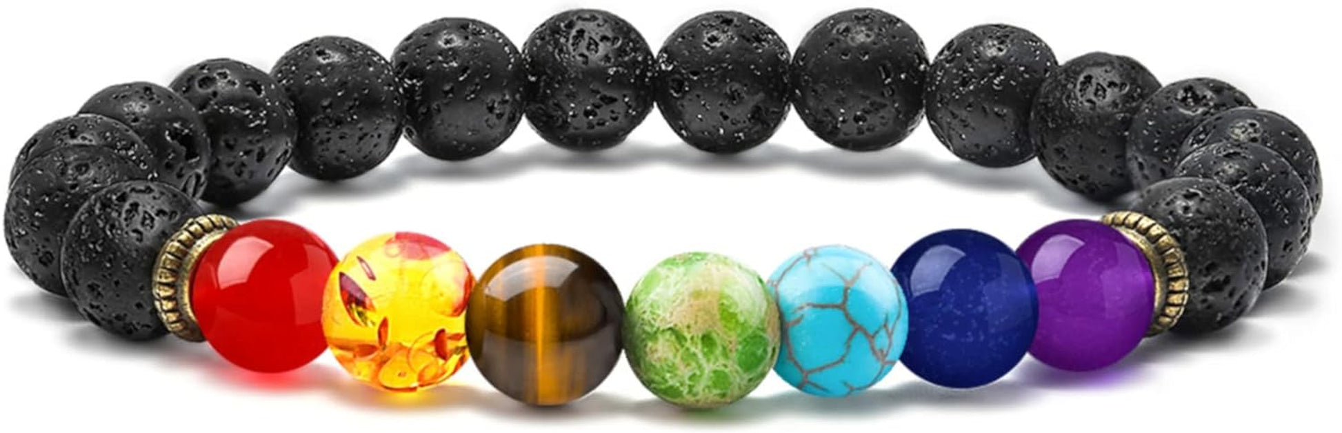 Natural Stone Bracelets for Men - 8Mm Tiger Eye, Matte Agate, Lava Rock - Teen Boys Gifts for Birthday, Anniversary, Christmas