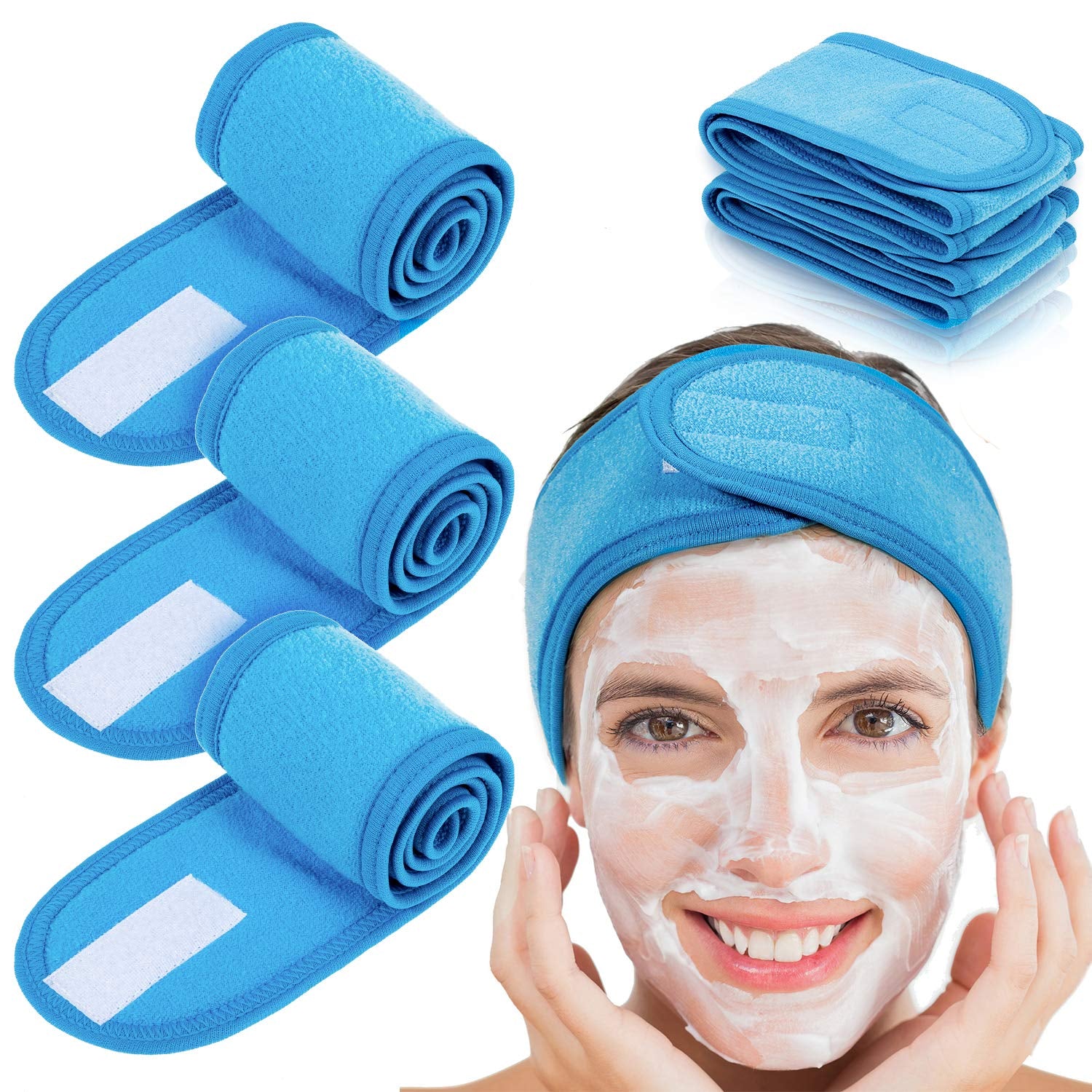 Spa Facial Headband  4 Packs Head Wrap Terry Cloth Headband Adjustable Stretch Towel for Bath, Makeup and Sport (Purple)