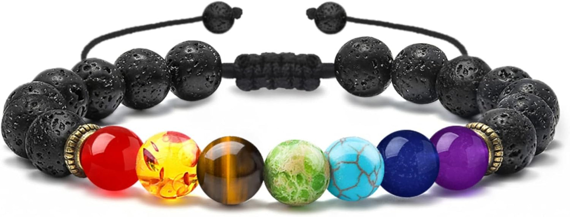Natural Stone Bracelets for Men - 8Mm Tiger Eye, Matte Agate, Lava Rock - Teen Boys Gifts for Birthday, Anniversary, Christmas