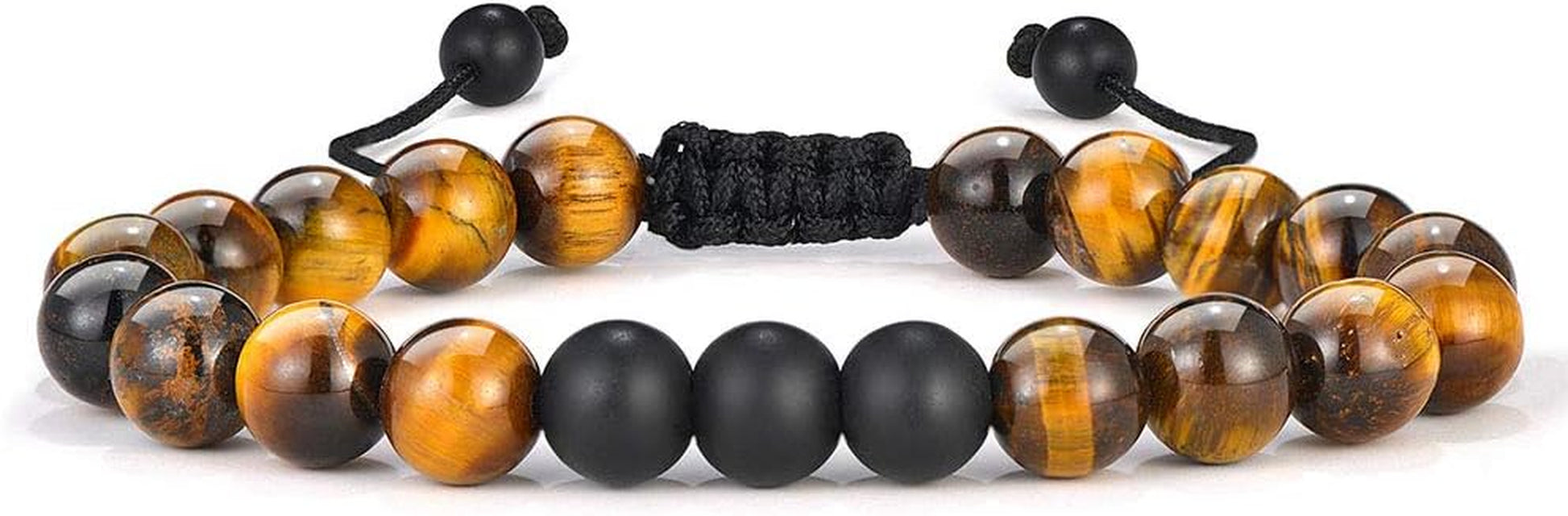 Natural Stone Bracelets for Men - 8Mm Tiger Eye, Matte Agate, Lava Rock - Teen Boys Gifts for Birthday, Anniversary, Christmas