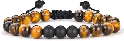 Natural Stone Bracelets for Men - 8Mm Tiger Eye, Matte Agate, Lava Rock - Teen Boys Gifts for Birthday, Anniversary, Christmas