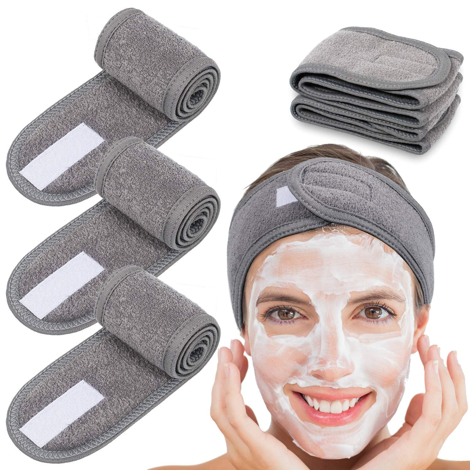Spa Facial Headband  4 Packs Head Wrap Terry Cloth Headband Adjustable Stretch Towel for Bath, Makeup and Sport (Purple)