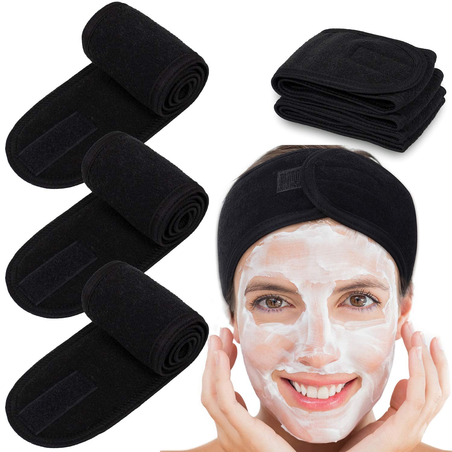 Spa Facial Headband  4 Packs Head Wrap Terry Cloth Headband Adjustable Stretch Towel for Bath, Makeup and Sport (Purple)
