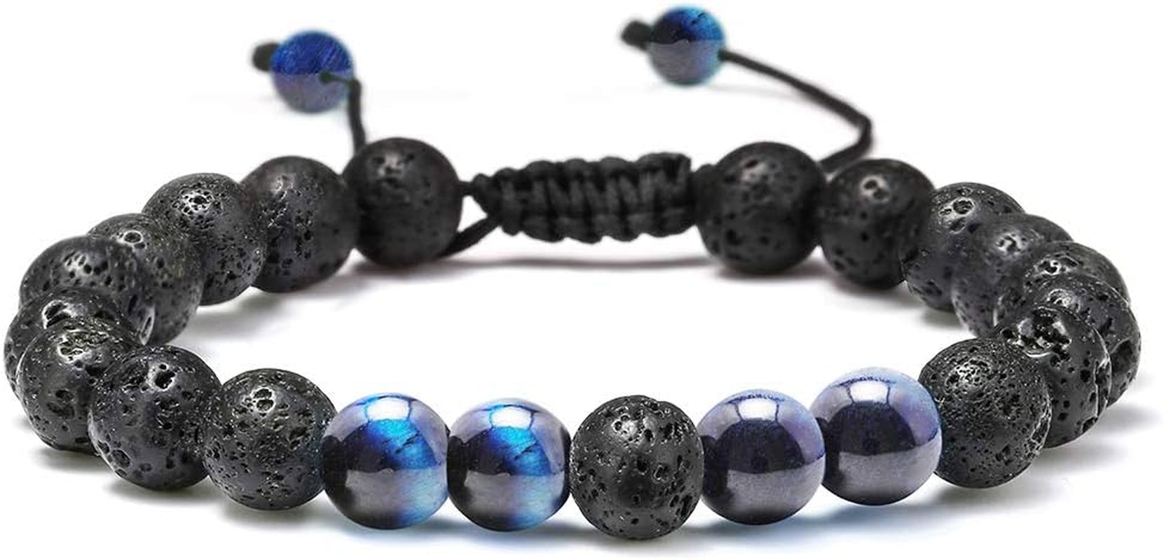 Natural Stone Bracelets for Men - 8Mm Tiger Eye, Matte Agate, Lava Rock - Teen Boys Gifts for Birthday, Anniversary, Christmas