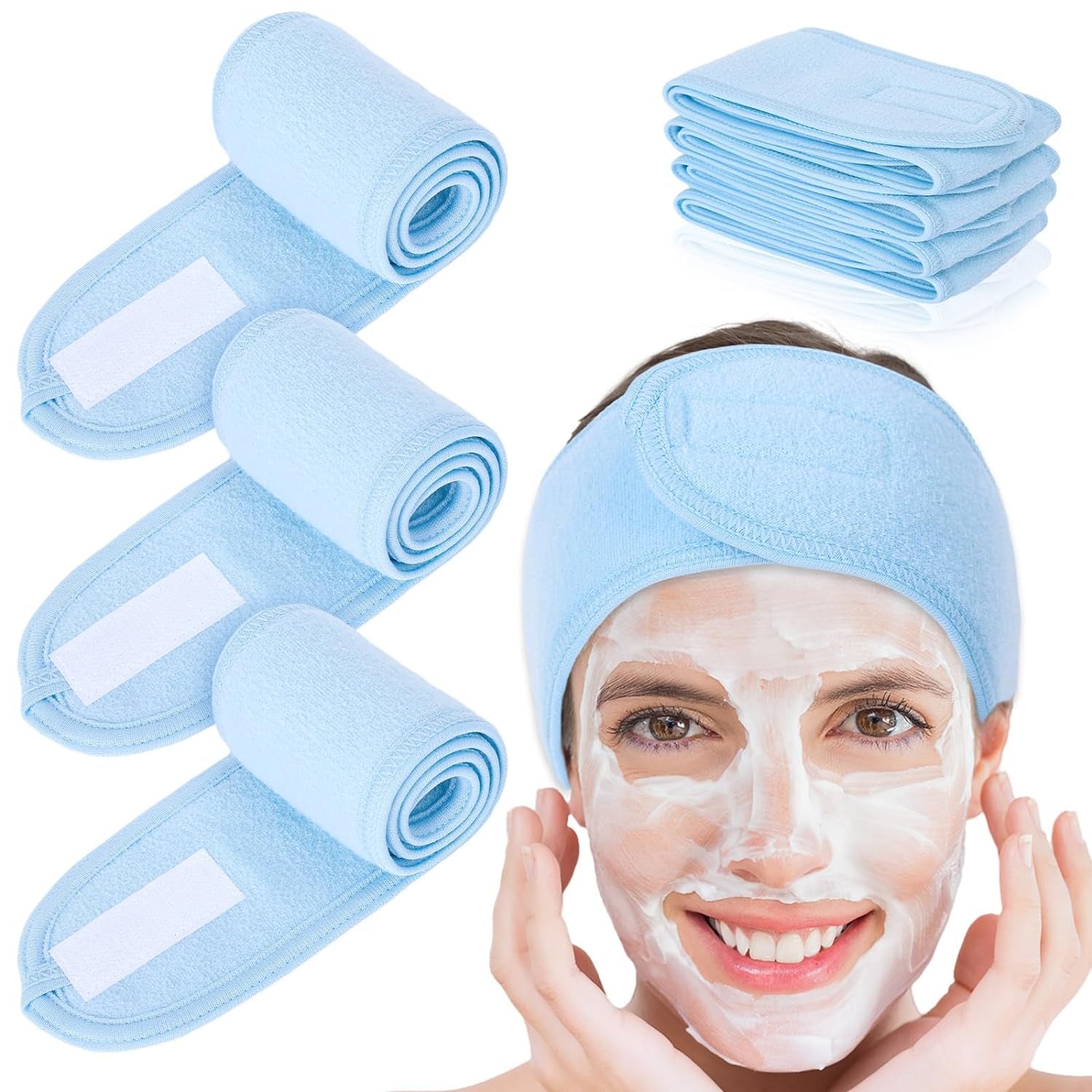 Spa Facial Headband  4 Packs Head Wrap Terry Cloth Headband Adjustable Stretch Towel for Bath, Makeup and Sport (Purple)