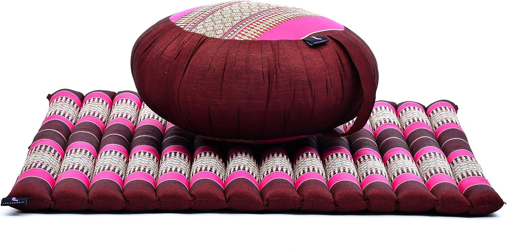 Meditation Cushion Set – 1 round Zafu Meditation Pillow and 1 Square Roll-Up Zabuton Meditation Mat, Pillows Bundle Filled with Kapok