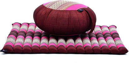 Meditation Cushion Set – 1 round Zafu Meditation Pillow and 1 Square Roll-Up Zabuton Meditation Mat, Pillows Bundle Filled with Kapok