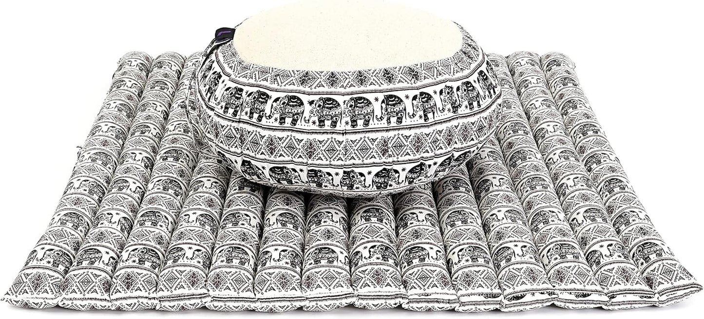 Meditation Cushion Set – 1 round Zafu Meditation Pillow and 1 Square Roll-Up Zabuton Meditation Mat, Pillows Bundle Filled with Kapok