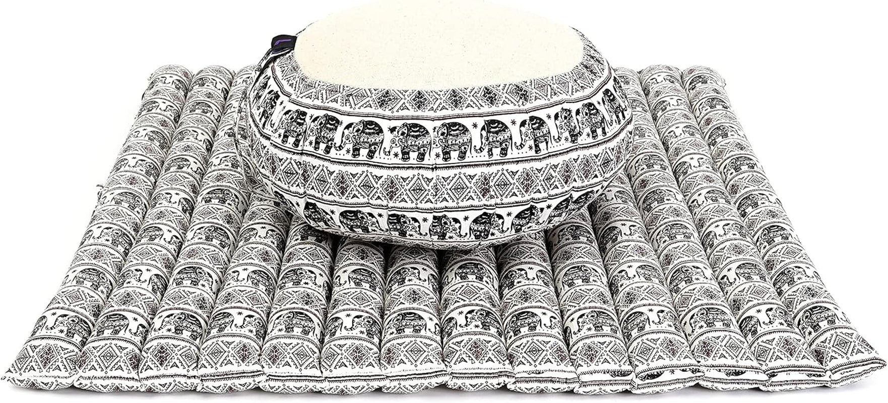 Meditation Cushion Set – 1 round Zafu Meditation Pillow and 1 Square Roll-Up Zabuton Meditation Mat, Pillows Bundle Filled with Kapok
