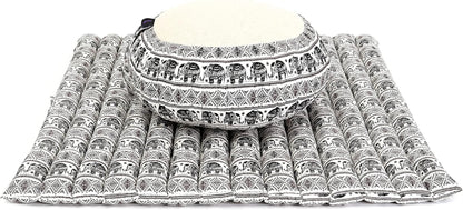 Meditation Cushion Set – 1 round Zafu Meditation Pillow and 1 Square Roll-Up Zabuton Meditation Mat, Pillows Bundle Filled with Kapok