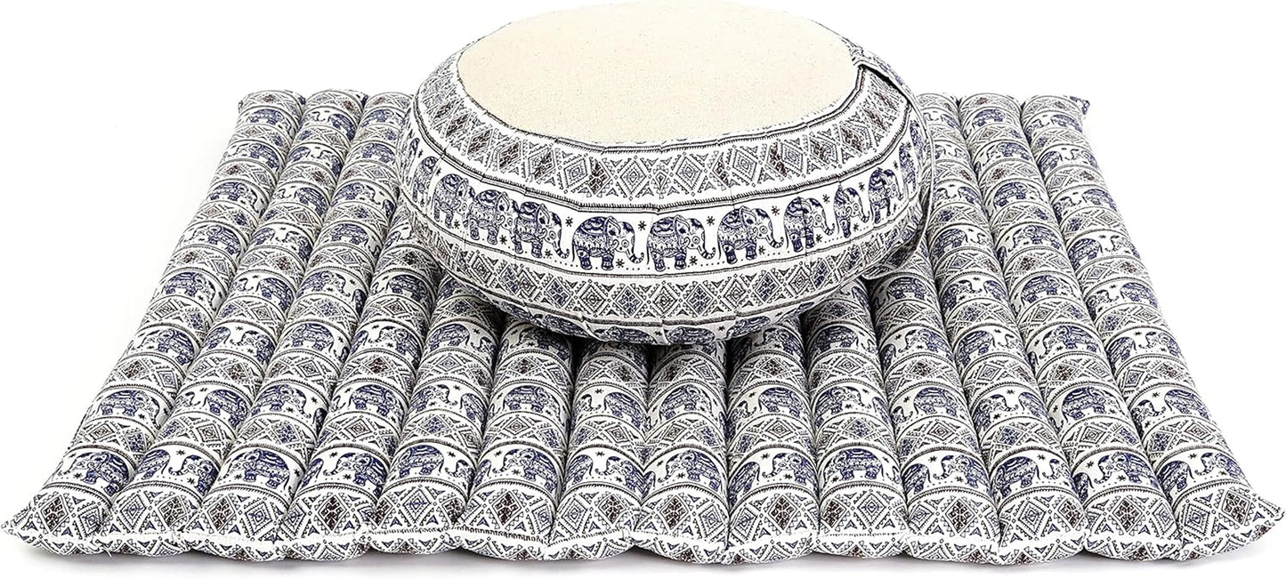 Meditation Cushion Set – 1 round Zafu Meditation Pillow and 1 Square Roll-Up Zabuton Meditation Mat, Pillows Bundle Filled with Kapok