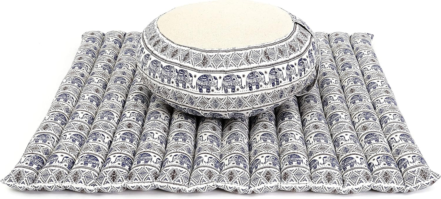 Meditation Cushion Set – 1 round Zafu Meditation Pillow and 1 Square Roll-Up Zabuton Meditation Mat, Pillows Bundle Filled with Kapok