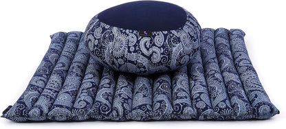 Meditation Cushion Set – 1 round Zafu Meditation Pillow and 1 Square Roll-Up Zabuton Meditation Mat, Pillows Bundle Filled with Kapok