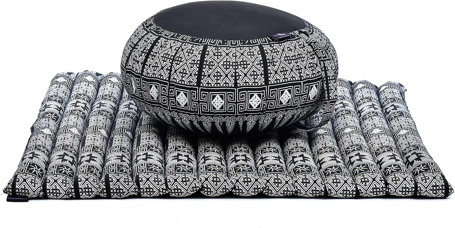 Meditation Cushion Set – 1 round Zafu Meditation Pillow and 1 Square Roll-Up Zabuton Meditation Mat, Pillows Bundle Filled with Kapok
