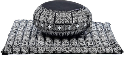 Meditation Cushion Set – 1 round Zafu Meditation Pillow and 1 Square Roll-Up Zabuton Meditation Mat, Pillows Bundle Filled with Kapok