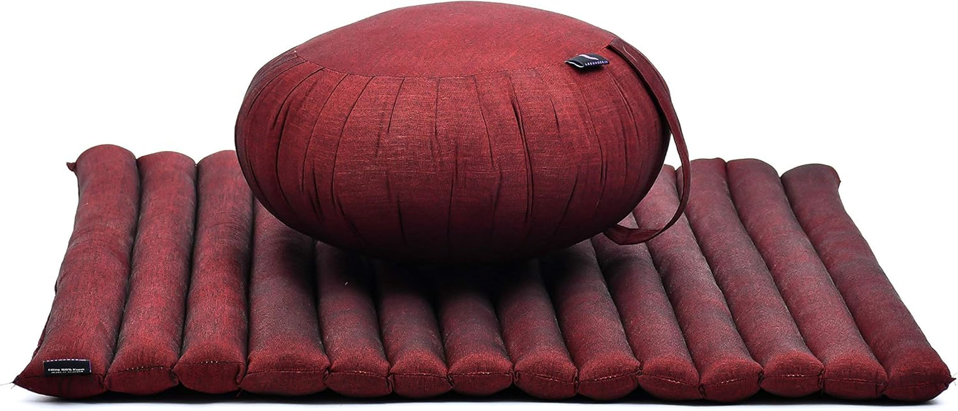 Meditation Cushion Set – 1 round Zafu Meditation Pillow and 1 Square Roll-Up Zabuton Meditation Mat, Pillows Bundle Filled with Kapok