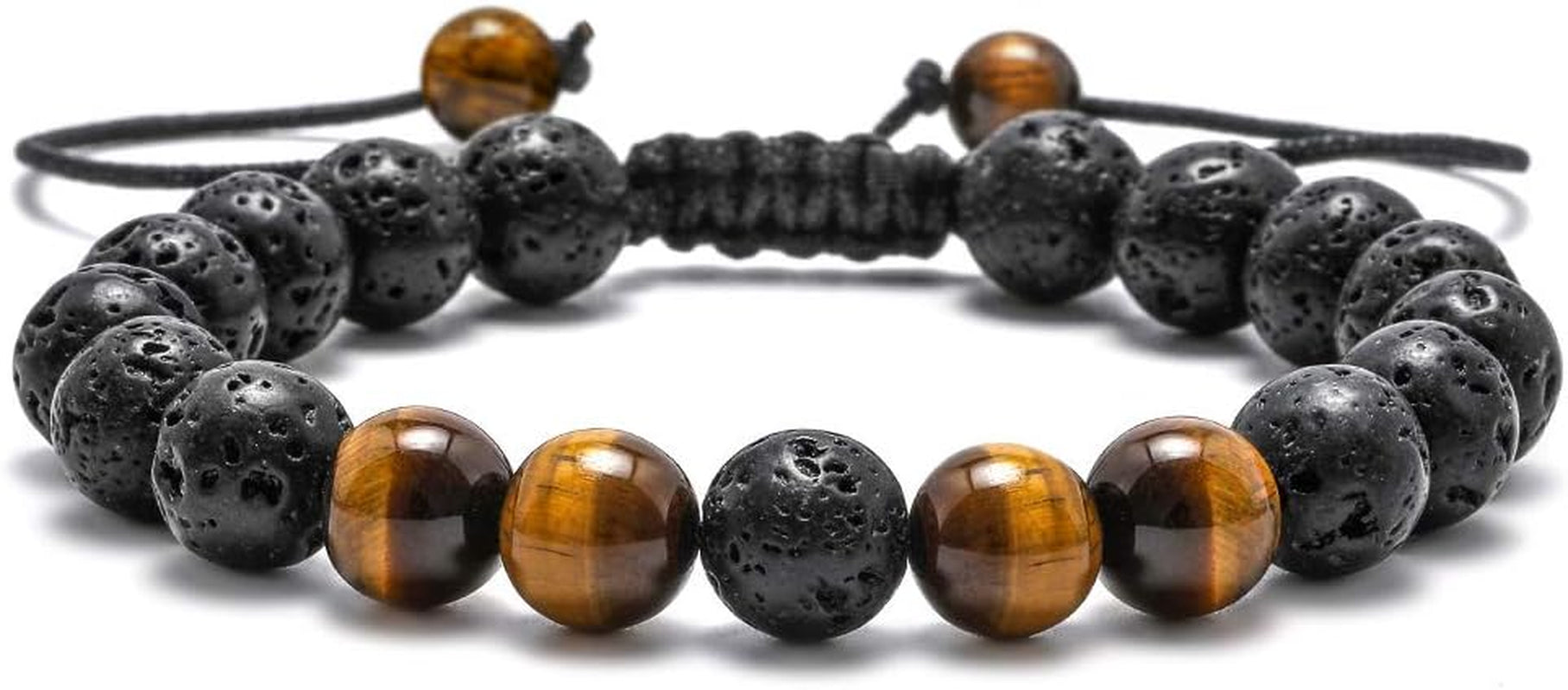 Natural Stone Bracelets for Men - 8Mm Tiger Eye, Matte Agate, Lava Rock - Teen Boys Gifts for Birthday, Anniversary, Christmas