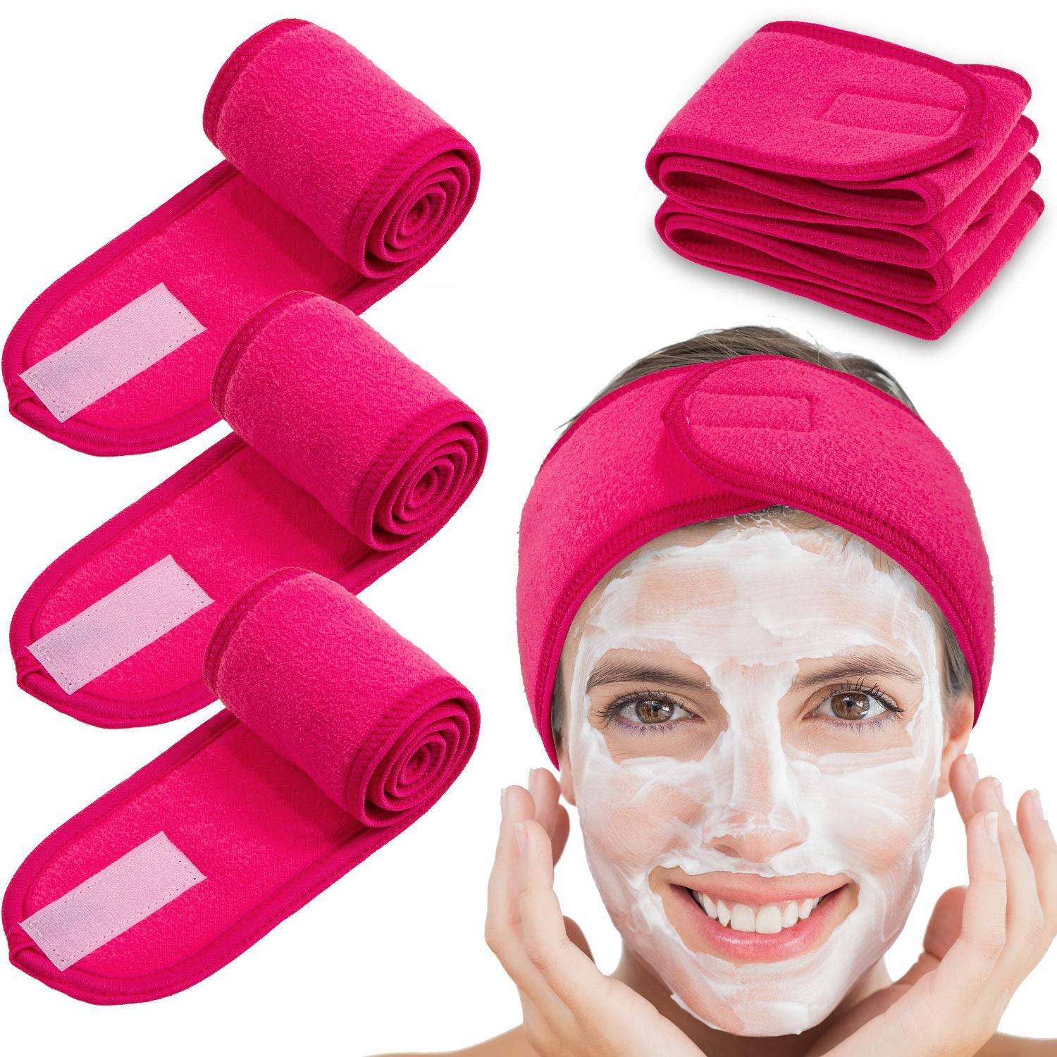 Spa Facial Headband  4 Packs Head Wrap Terry Cloth Headband Adjustable Stretch Towel for Bath, Makeup and Sport (Purple)