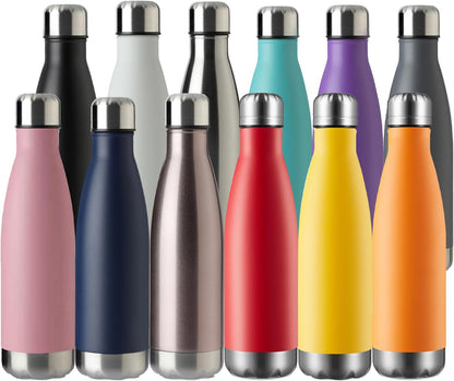 17Oz Sport Water Bottle 12 Pack Vacuum Insulated Stainless Steel Leak-Proof Double Wall Cola Shape Water Bottle,Keep Drinks Hot & Cold (Cold Gray,12 Pack)