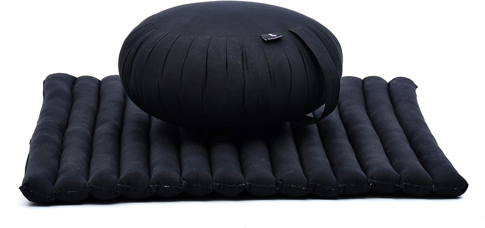 Meditation Cushion Set – 1 round Zafu Meditation Pillow and 1 Square Roll-Up Zabuton Meditation Mat, Pillows Bundle Filled with Kapok
