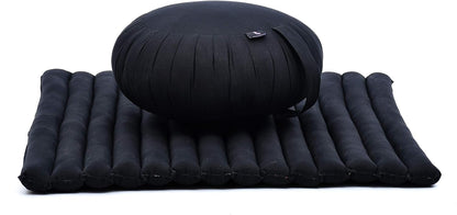 Meditation Cushion Set – 1 round Zafu Meditation Pillow and 1 Square Roll-Up Zabuton Meditation Mat, Pillows Bundle Filled with Kapok