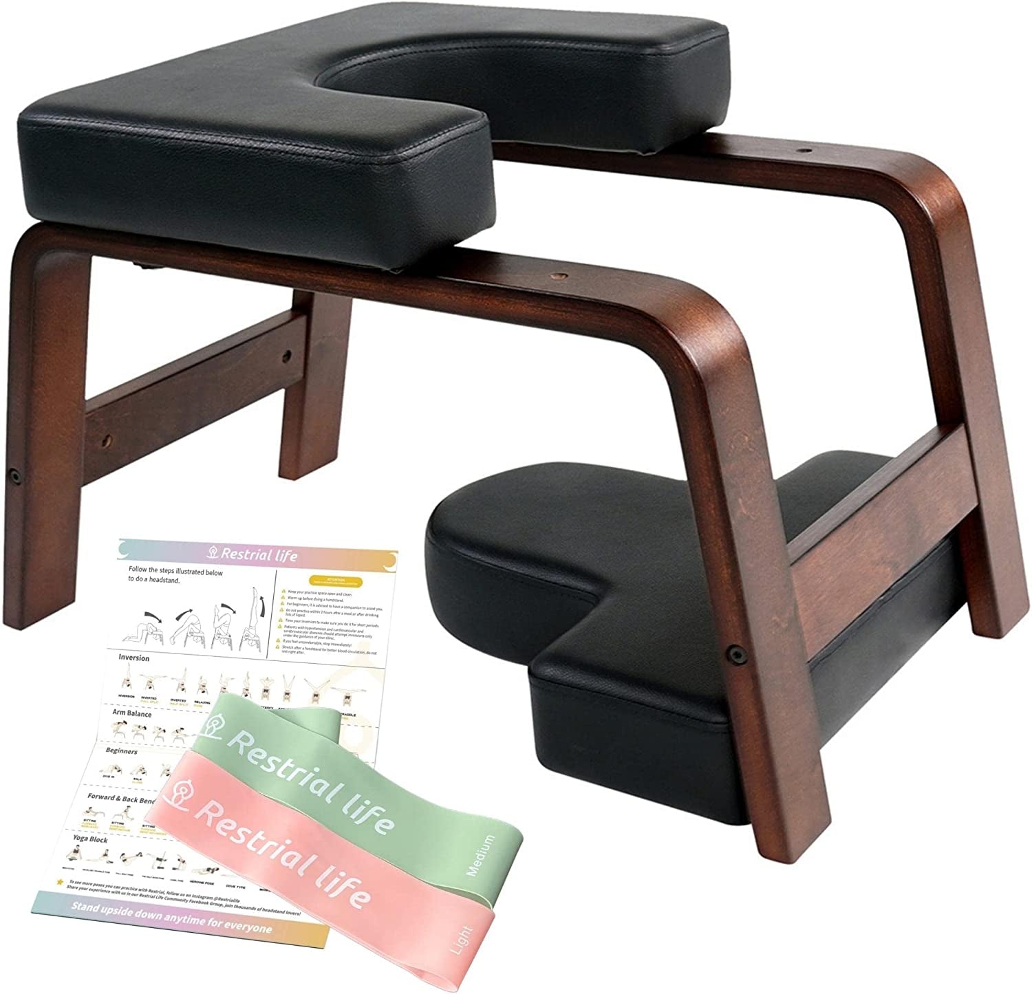Yoga Headstand Bench- Stand Yoga Chair for Family, Gym - Wood and PU Pads - Relieve Fatigue and Build up Body (Multi-Color)