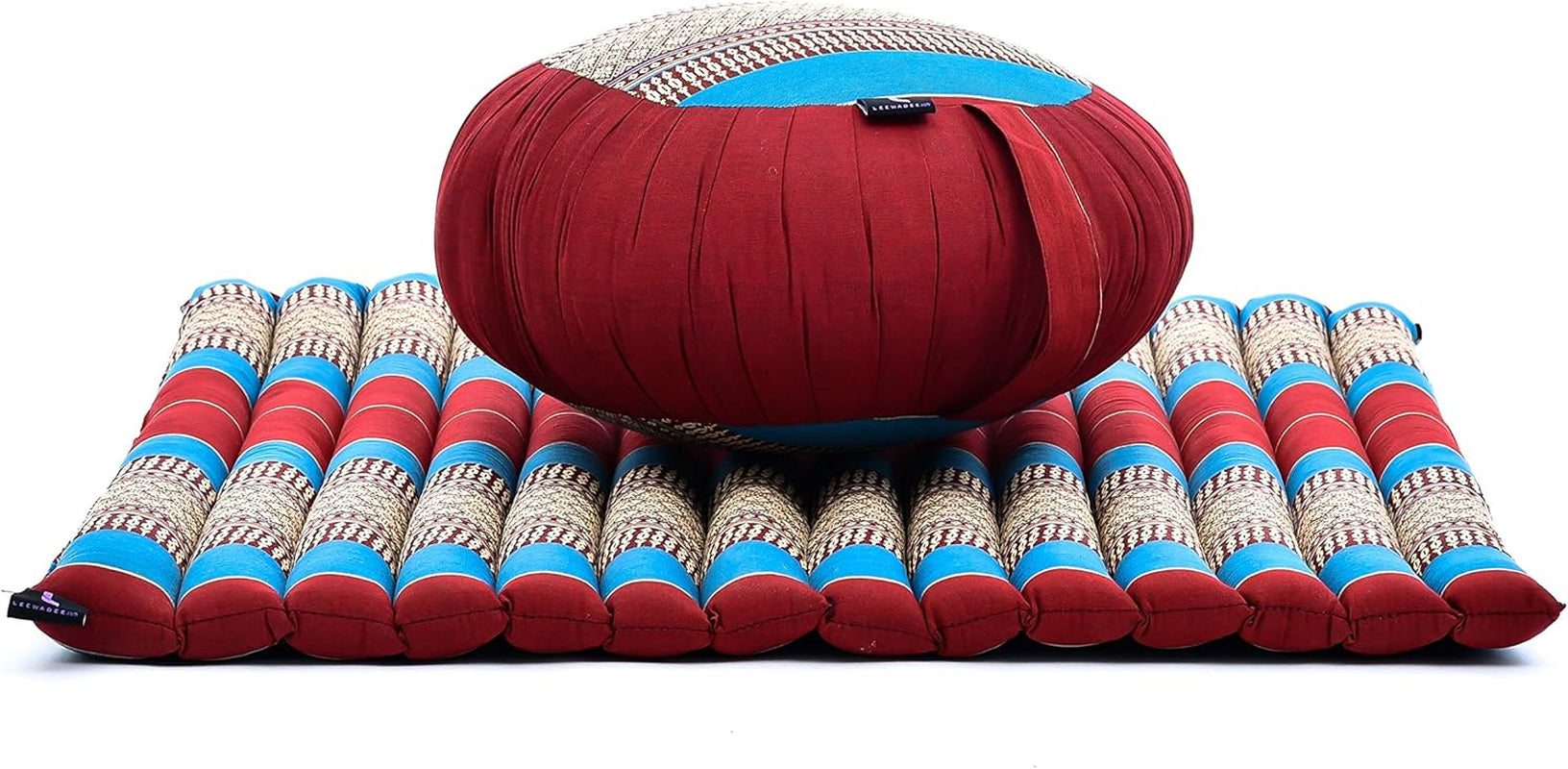 Meditation Cushion Set – 1 round Zafu Meditation Pillow and 1 Square Roll-Up Zabuton Meditation Mat, Pillows Bundle Filled with Kapok