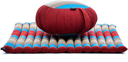 Meditation Cushion Set – 1 round Zafu Meditation Pillow and 1 Square Roll-Up Zabuton Meditation Mat, Pillows Bundle Filled with Kapok