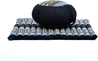 Meditation Cushion Set – 1 round Zafu Meditation Pillow and 1 Square Roll-Up Zabuton Meditation Mat, Pillows Bundle Filled with Kapok